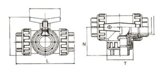3-vägs ventil L-port med union 32 mm